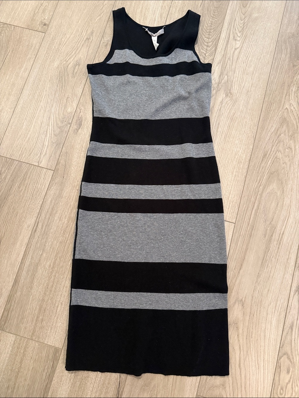 Athleta reversible Sleeveless Black and Gray Stripe Bodycon Dress